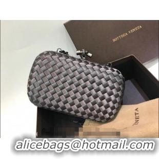 Famous Brand Bottega Veneta Small Silk Woven Knot Clutch with Snakeskin BV8651 Trim Grey 2023