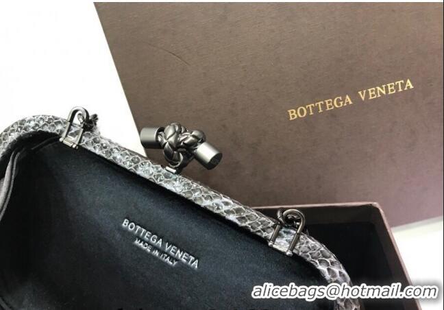 Famous Brand Bottega Veneta Small Silk Woven Knot Clutch with Snakeskin BV8651 Trim Grey 2023