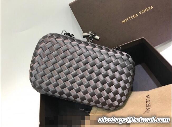 Famous Brand Bottega Veneta Small Silk Woven Knot Clutch with Snakeskin BV8651 Trim Grey 2023