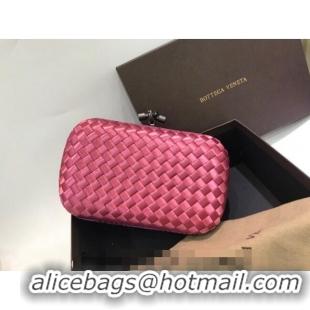 New Fashion Bottega Veneta Small Silk Woven Knot Clutch with Snakeskin BV8651 Trim Dark Pink 2023