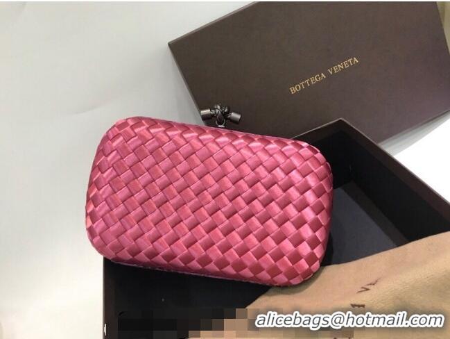 New Fashion Bottega Veneta Small Silk Woven Knot Clutch with Snakeskin BV8651 Trim Dark Pink 2023