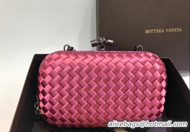 New Fashion Bottega Veneta Small Silk Woven Knot Clutch with Snakeskin BV8651 Trim Dark Pink 2023