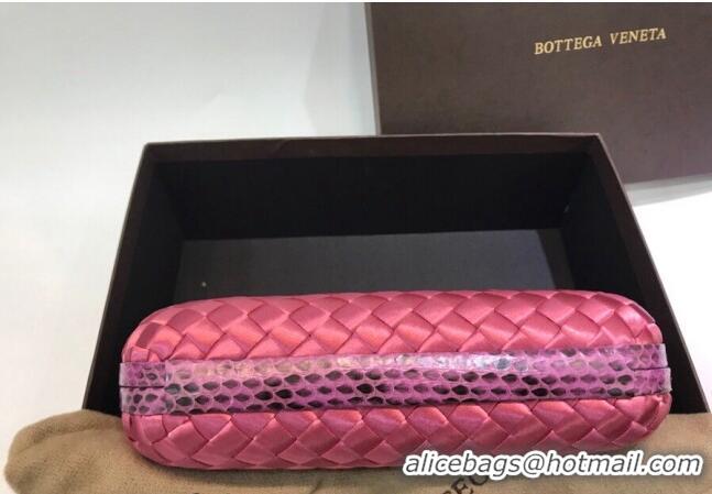 New Fashion Bottega Veneta Small Silk Woven Knot Clutch with Snakeskin BV8651 Trim Dark Pink 2023