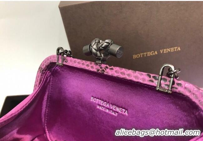 New Fashion Bottega Veneta Small Silk Woven Knot Clutch with Snakeskin BV8651 Trim Dark Pink 2023