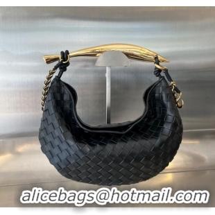 Unique Grade Bottega Veneta Sardine Top handle Bag With Chain Intrecciato Leather 776768 Black 2023