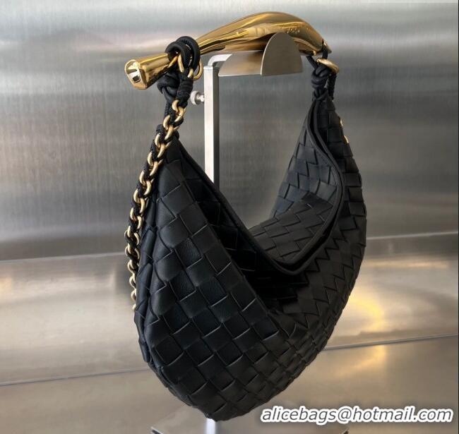 Unique Grade Bottega Veneta Sardine Top handle Bag With Chain Intrecciato Leather 776768 Black 2023