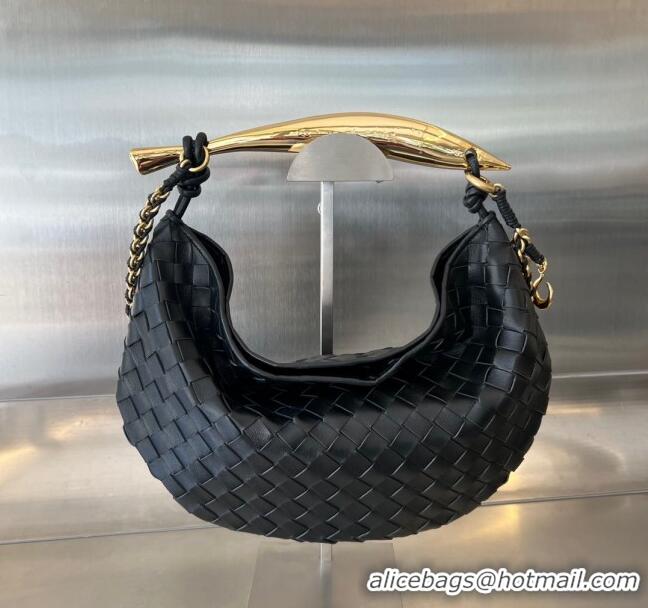 Unique Grade Bottega Veneta Sardine Top handle Bag With Chain Intrecciato Leather 776768 Black 2023