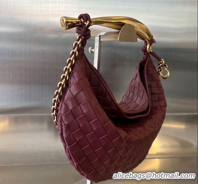 Top Quality Bottega Veneta Sardine Top handle Bag With Chain Intrecciato Leather 776768 Barolo Red 2023