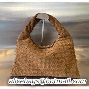 Best Price Bottega Veneta Large Hop Hobo Bag Intrecciato 763970 Suede Brown 2023