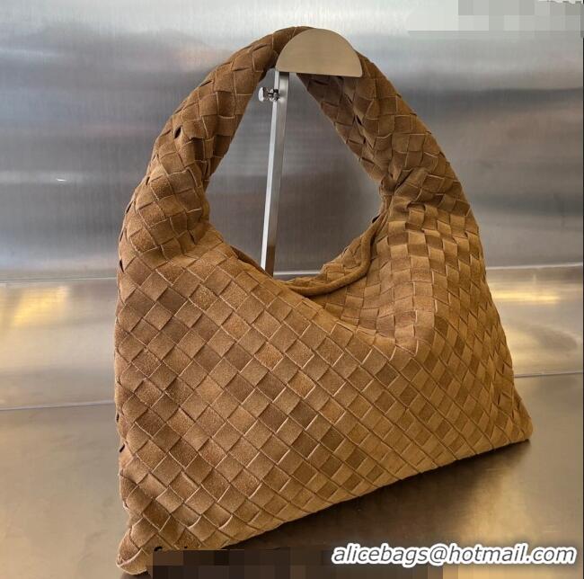 Best Price Bottega Veneta Large Hop Hobo Bag Intrecciato 763970 Suede Brown 2023