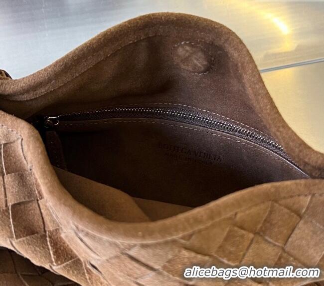 Best Price Bottega Veneta Large Hop Hobo Bag Intrecciato 763970 Suede Brown 2023