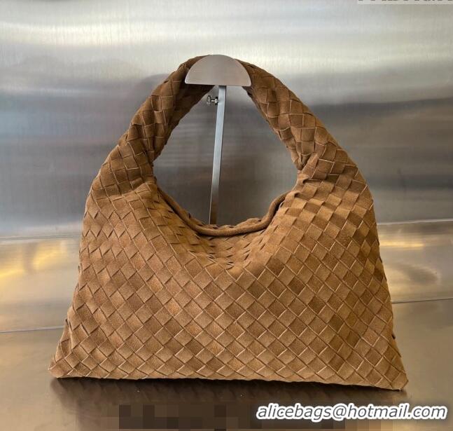 Best Price Bottega Veneta Large Hop Hobo Bag Intrecciato 763970 Suede Brown 2023