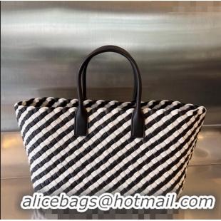 New Fashion Bottega Veneta Medium Cabat Tote Bag in Intrecciato Canvas and Leather 730315 Black/White 2023