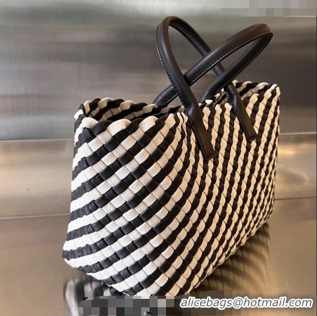 New Fashion Bottega Veneta Medium Cabat Tote Bag in Intrecciato Canvas and Leather 730315 Black/White 2023