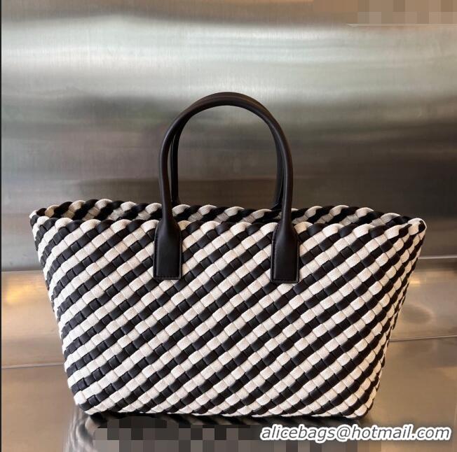 New Fashion Bottega Veneta Medium Cabat Tote Bag in Intrecciato Canvas and Leather 730315 Black/White 2023