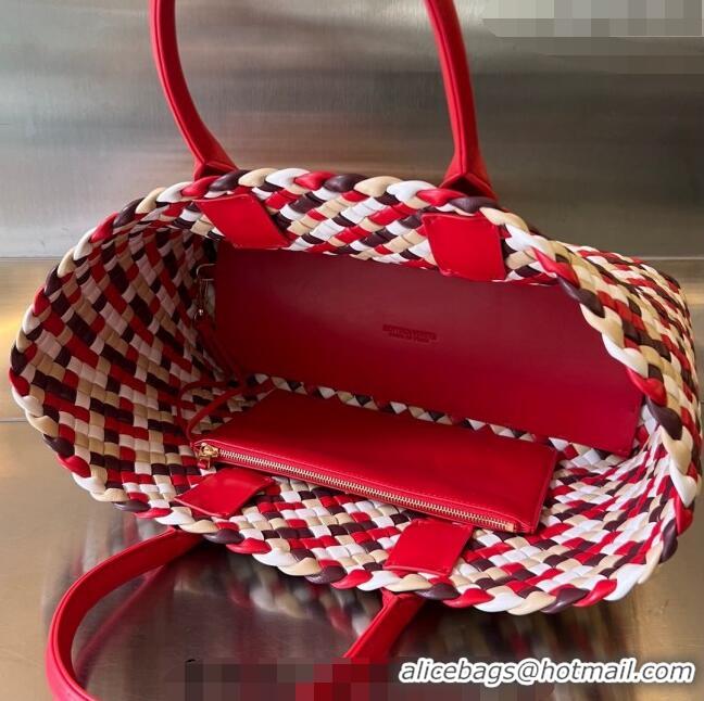 Super Quality Bottega Veneta Medium Cabat Tote Bag in Intrecciato Leather 730315 Red/Multicolor 2023