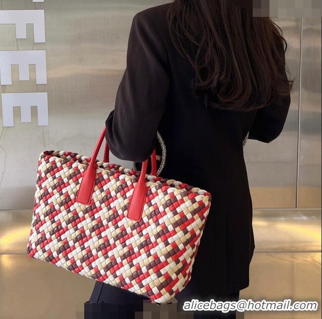 Super Quality Bottega Veneta Medium Cabat Tote Bag in Intrecciato Leather 730315 Red/Multicolor 2023