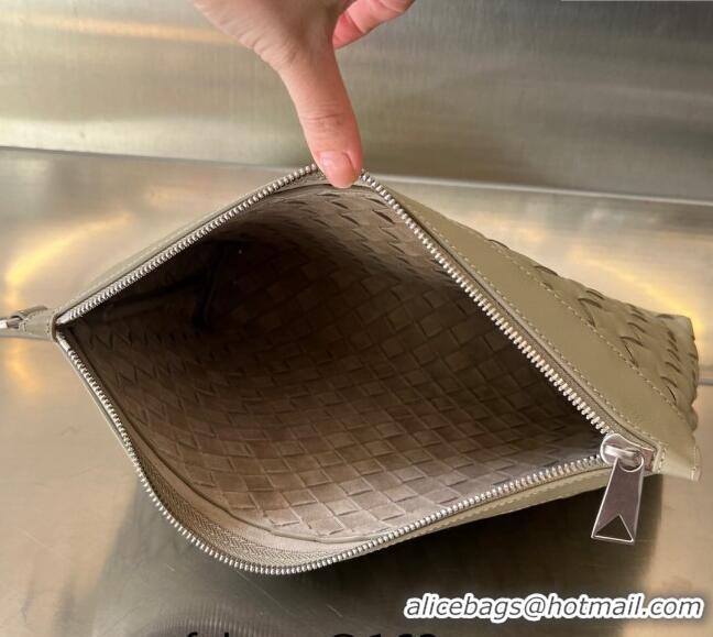 Super Quality Bottega Veneta Medium Intrecciato Zipped Pouch in Intrecciato Leather 651852 Taupe Beige 2024