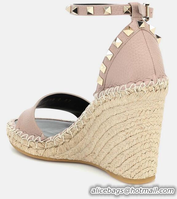 ​Best Price Valentino Rockstud Grainy Calfskin Wedge Sandal 105mm For Women V2013