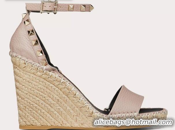 ​Best Price Valentino Rockstud Grainy Calfskin Wedge Sandal 105mm For Women V2013