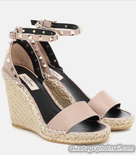 ​Best Price Valentino Rockstud Grainy Calfskin Wedge Sandal 105mm For Women V2013