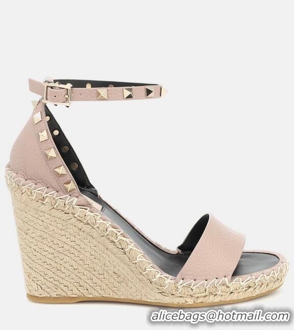 ​Best Price Valentino Rockstud Grainy Calfskin Wedge Sandal 105mm For Women V2013