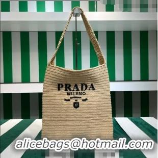 Promotional Prada Raffia-Like Crochet Tote bag 1BC182 Beige 2023