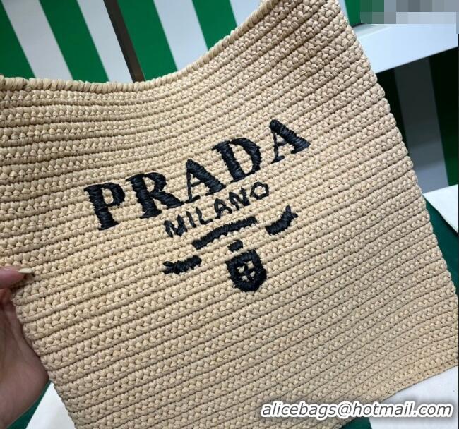 Promotional Prada Raffia-Like Crochet Tote bag 1BC182 Beige 2023