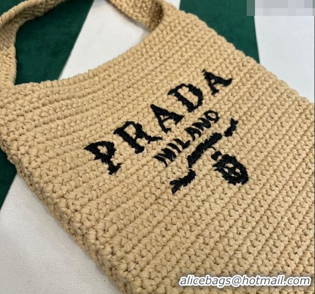 Famous Brand Prada Raffia-Like Crochet Tote bag 1BC184 Beige 2023