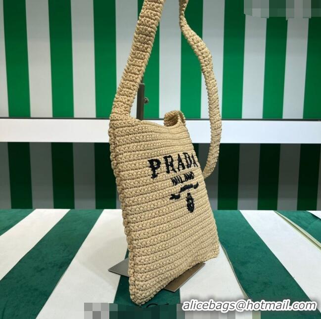 Famous Brand Prada Raffia-Like Crochet Tote bag 1BC184 Beige 2023