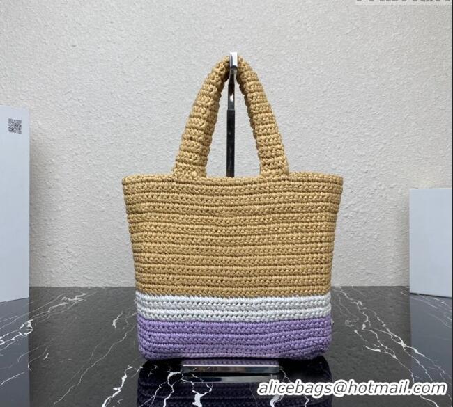 Good Product Prada Small Crochet Tote bag 1BG422 Beige/Purple 2023