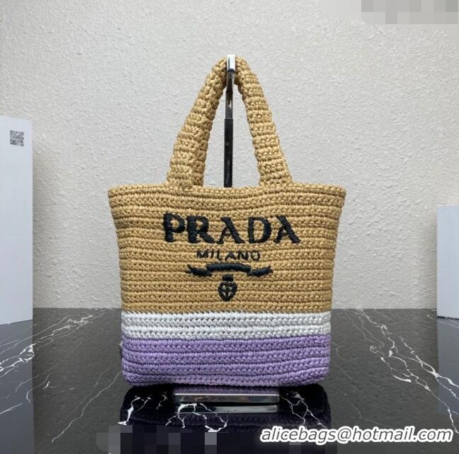 Good Product Prada Small Crochet Tote bag 1BG422 Beige/Purple 2023