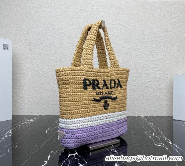 Good Product Prada Small Crochet Tote bag 1BG422 Beige/Purple 2023