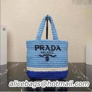 Top Quality Prada Small Crochet Tote bag 1BG422 Light Blue/Royal Blue 2023