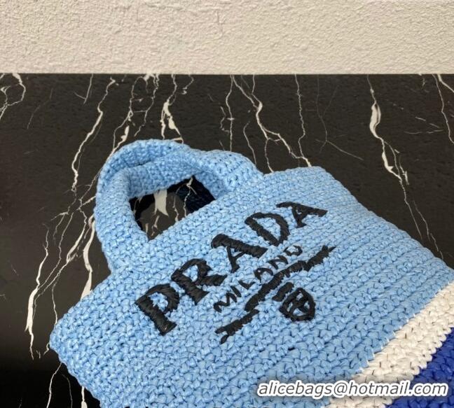 Top Quality Prada Small Crochet Tote bag 1BG422 Light Blue/Royal Blue 2023