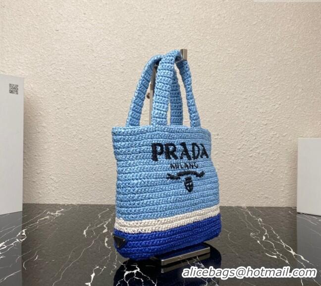 Top Quality Prada Small Crochet Tote bag 1BG422 Light Blue/Royal Blue 2023