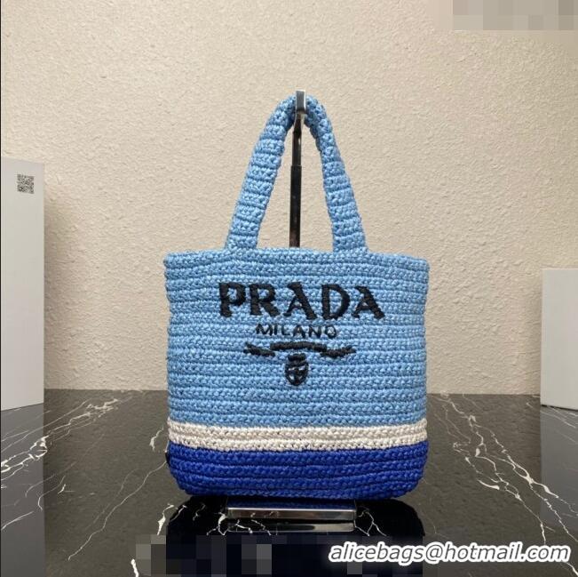 Top Quality Prada Small Crochet Tote bag 1BG422 Light Blue/Royal Blue 2023