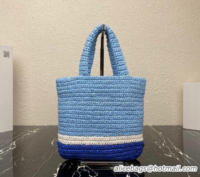 Top Quality Prada Small Crochet Tote bag 1BG422 Light Blue/Royal Blue 2023