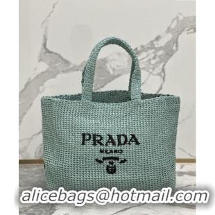 Trendy Design Prada Large Crochet Raffia-effect Tote Bag 1BG392 Light Green 2023