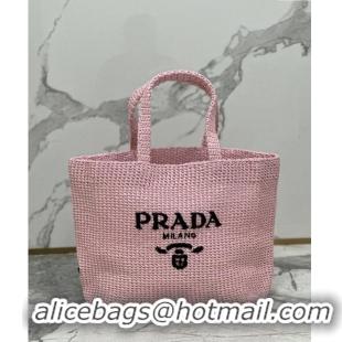 Promotional Prada Large Crochet Raffia-effect Tote Bag 1BG392 Light Pink 2023