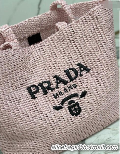 Promotional Prada Large Crochet Raffia-effect Tote Bag 1BG392 Light Pink 2023