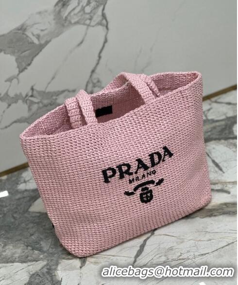 Promotional Prada Large Crochet Raffia-effect Tote Bag 1BG392 Light Pink 2023