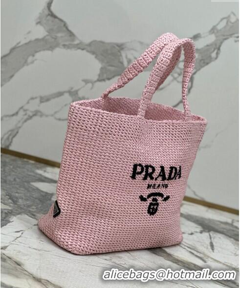 Promotional Prada Large Crochet Raffia-effect Tote Bag 1BG392 Light Pink 2023