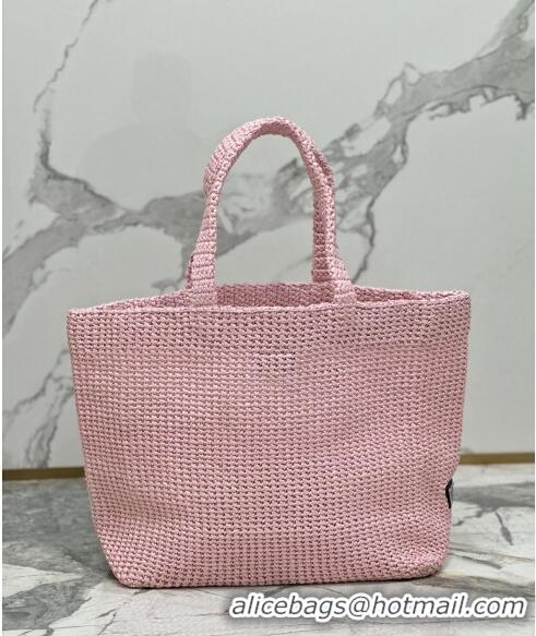 Promotional Prada Large Crochet Raffia-effect Tote Bag 1BG392 Light Pink 2023