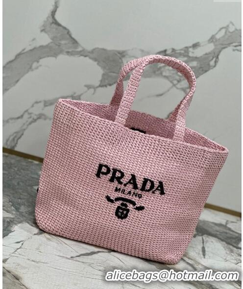 Promotional Prada Large Crochet Raffia-effect Tote Bag 1BG392 Light Pink 2023