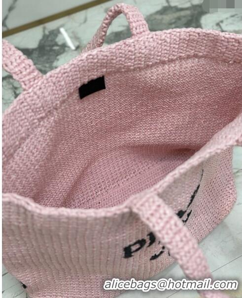 Promotional Prada Large Crochet Raffia-effect Tote Bag 1BG392 Light Pink 2023