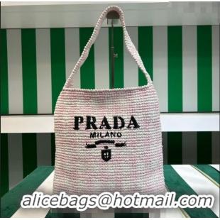 Top Quality Prada Raffia-Like Crochet Tote bag 1BC182 Alabaster Pink 2023