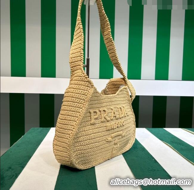 Hot Sell Cheap Prada Raffia-effect Crochet Tote bag 1BC186 Beige 2023