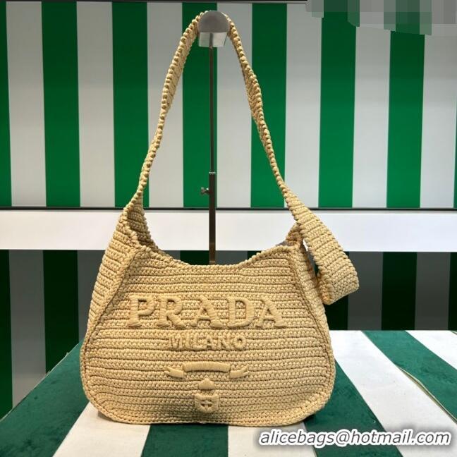 Hot Sell Cheap Prada Raffia-effect Crochet Tote bag 1BC186 Beige 2023