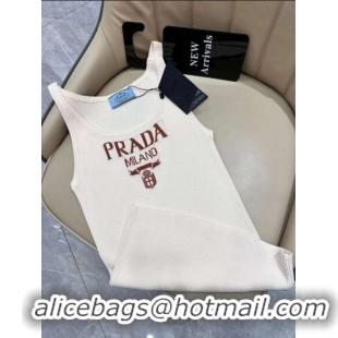 ​Best Price Prada Silk Tank Top With Logo PA8948 Ivory